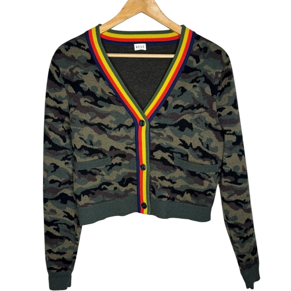 Kule The Jane Cardigan Camo Wool Blend Sweater Small - Picture 5 of 10